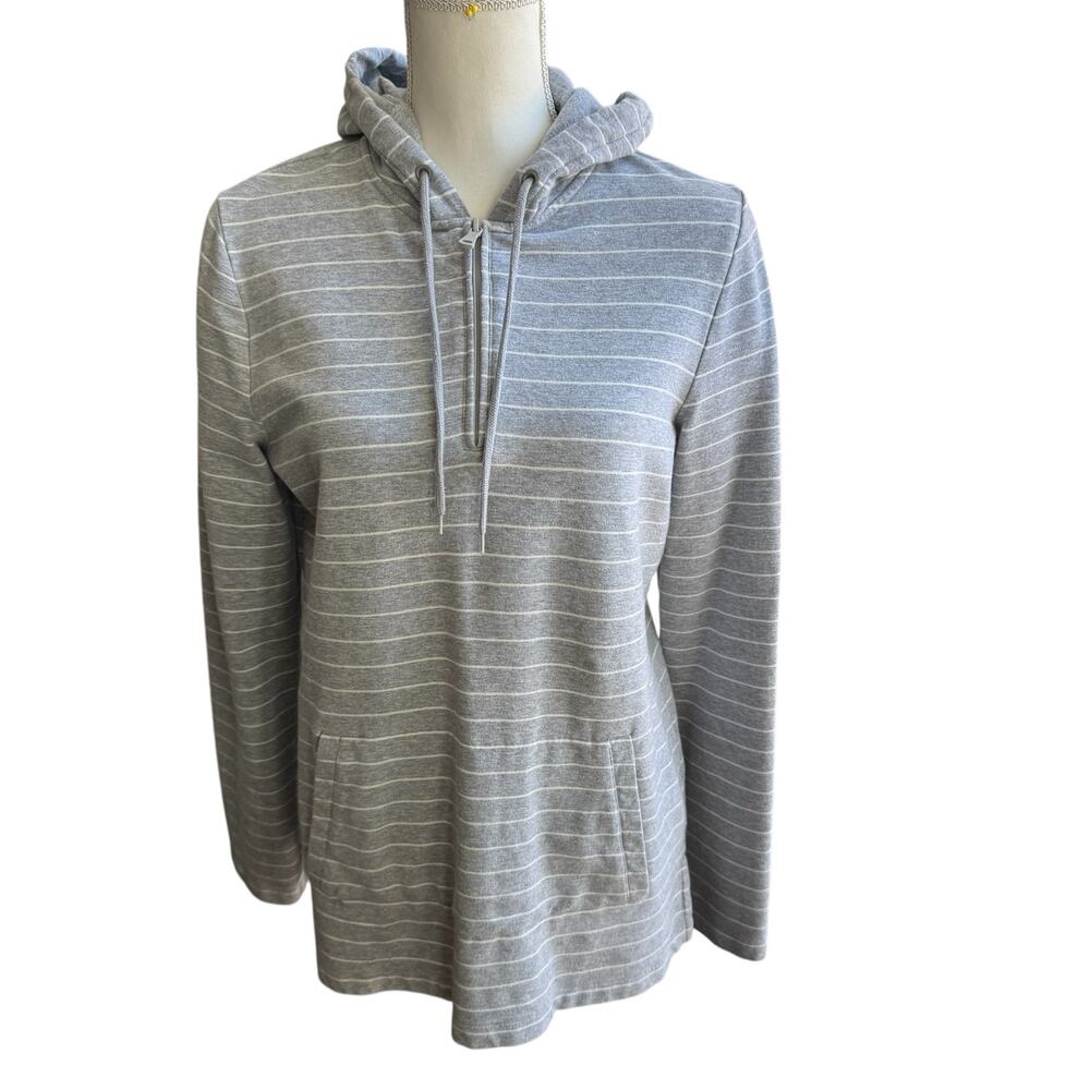 TALBOTS Top Womens S Gray Stripe Quarter Zip Pullover French Terry Sweatshirt